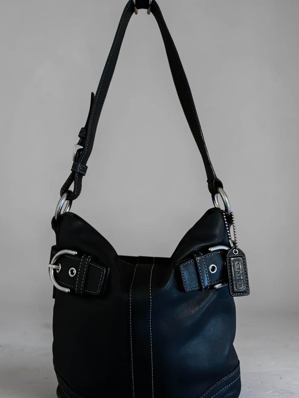 Coach Vintage Black Leather Soho Slim Duffel with Silver Hardware 2005